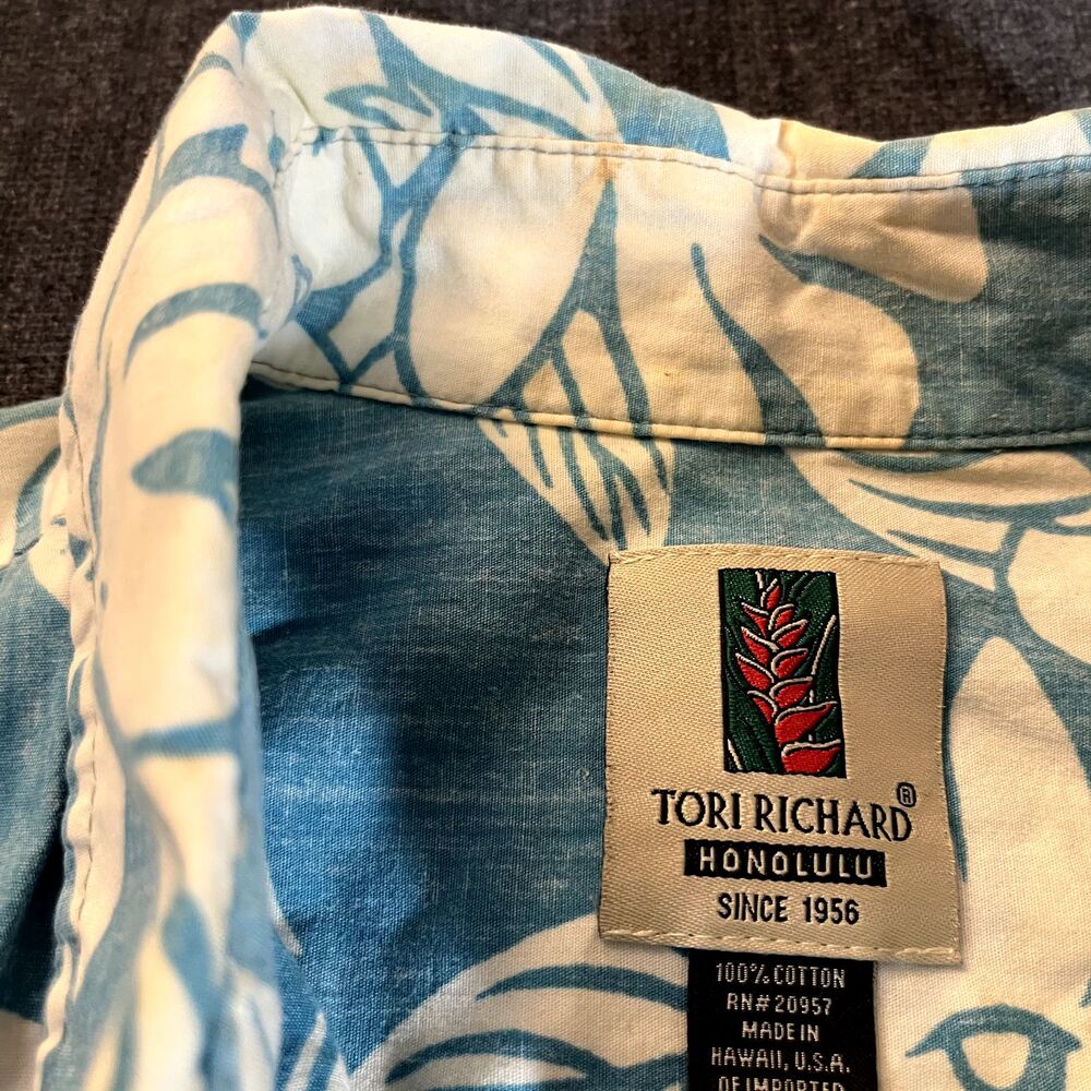 VTG Tori Richard Shirt Mens Large Blue Floral Hawaiian Aloha Made Hawaii Camp - Picture 3 of 12